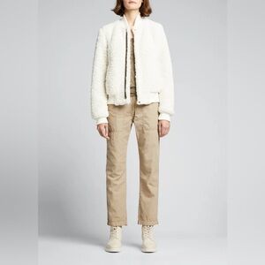 NSF Neil Sherpa Bomber Jacket Teddy Zippers Cream White size P XS